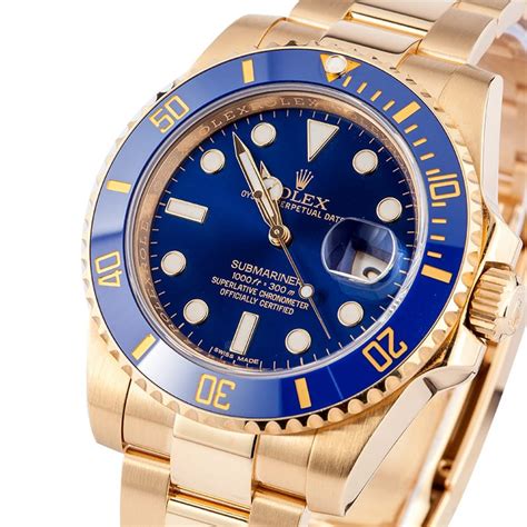 rolex 18k gold submariner 40mm blue dial men's|Rolex Submariner 18 ct yellow gold.